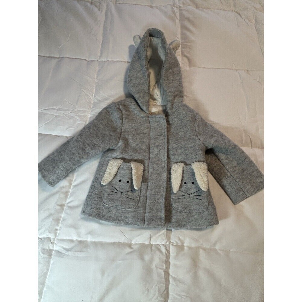 Cat & Jack Girls 12mo Hooded Gray Bunny Ears Rabbit Pea Coat Jacket